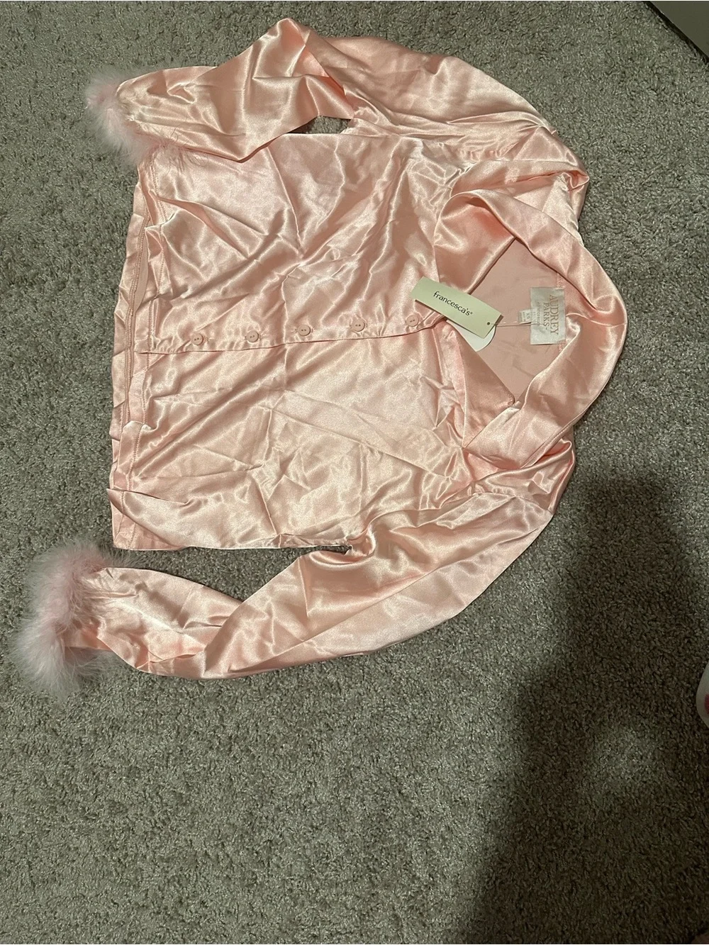 Francesca's Collections Satin Feather-Trim Pajama Set - Light Pink